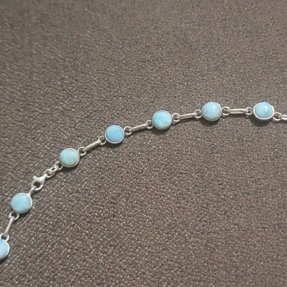 Natural Larimar necklace in 925 Sterling Silver 18" w/ 22 D.R. Larimar gemstones - Picture 10 of 16